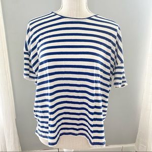 Madewell Short Sleeve Medium Striped White Blue Thick Summer Round Neck